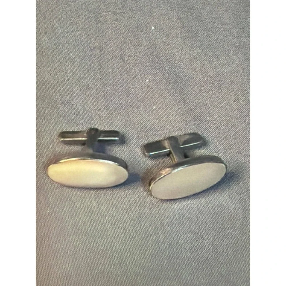 Vintage Oval Mother of Pearl Cufflinks Silver Tone Formal Wedding Mens Jewelry